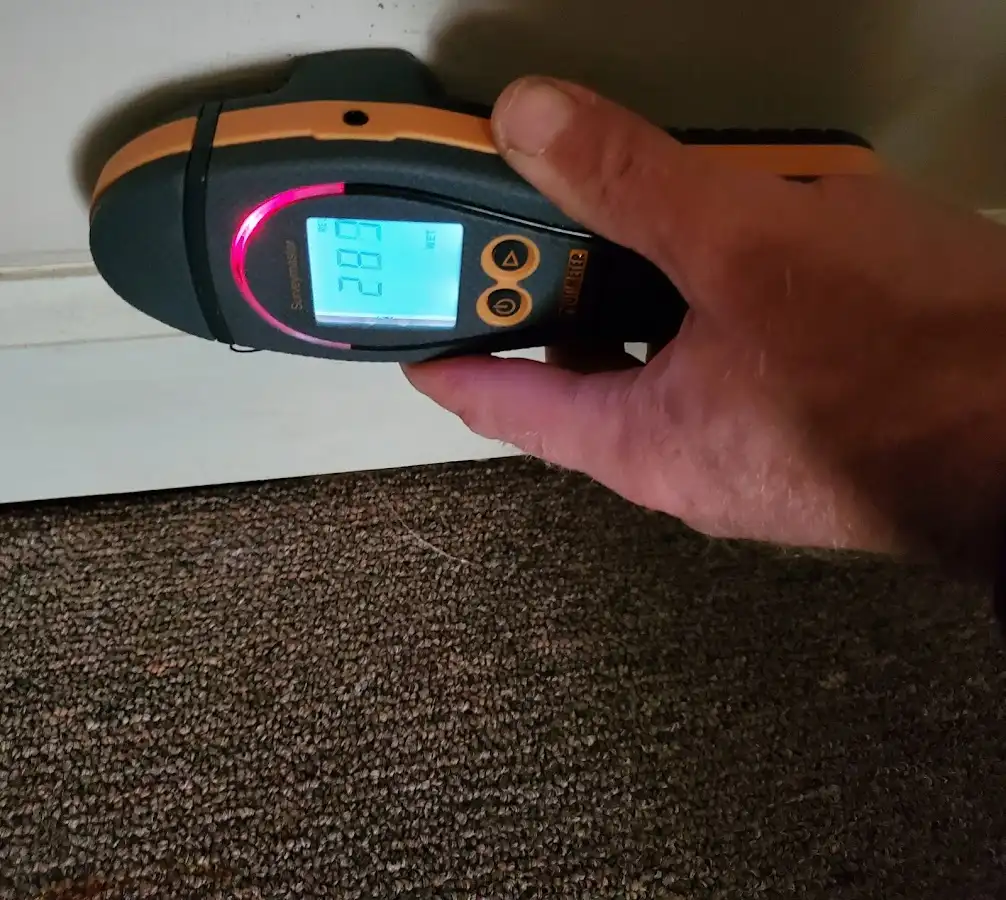 Moisture detection at baseboard during Sewage Cleanup & Sanitation in Wesley Hills